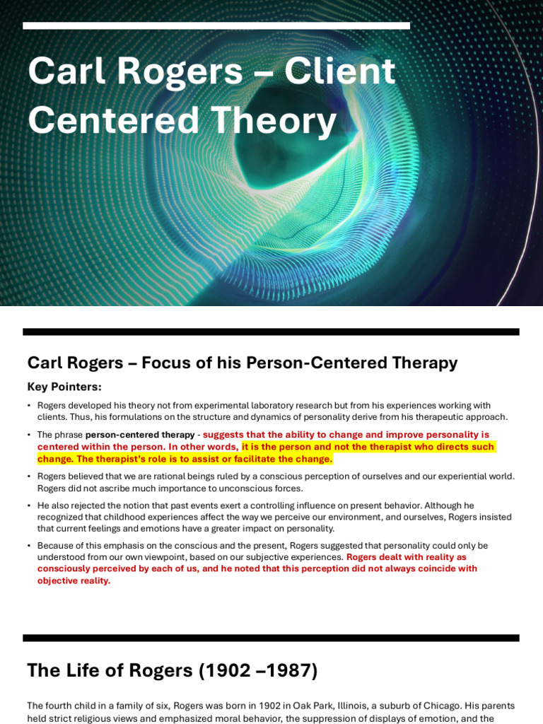 A document detailing Carl Rogers' person-centered therapy insights