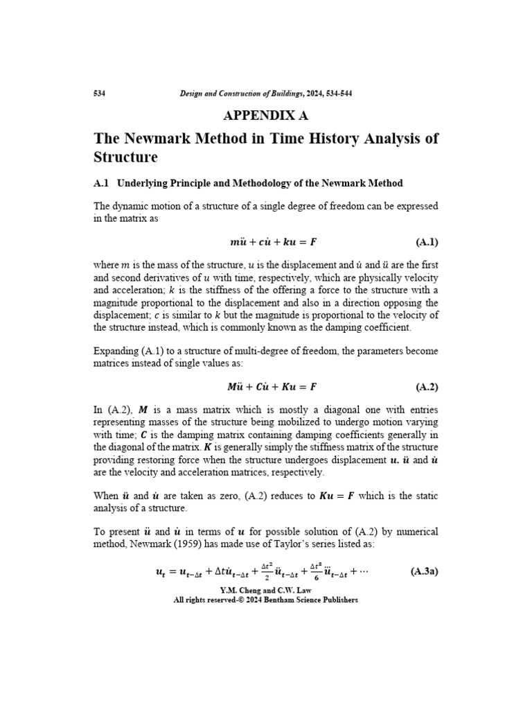 Newmark Method for Structural Analysis | PDF | Matrix (Mathematics) | Force