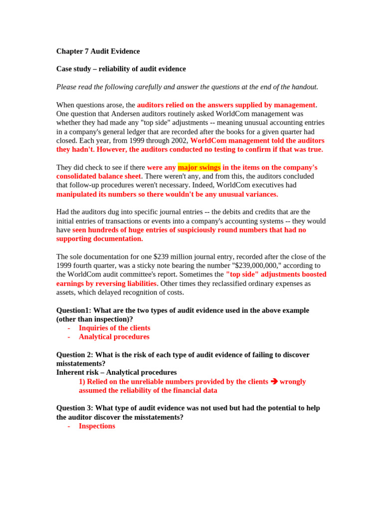 Chapter 7 Audit Evidence - case study of WorldCom | PDF