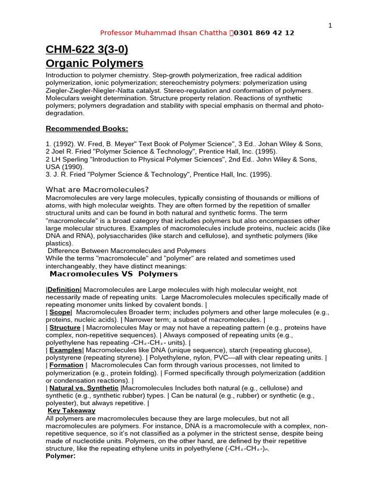 Understanding Organic Polymers and Macromolecules | PDF | Polymers ...