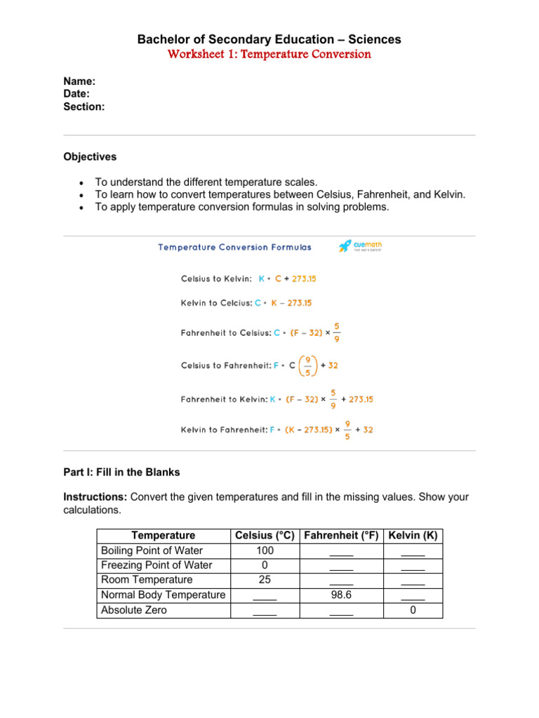 Temperature Conversion Worksheet | PDF