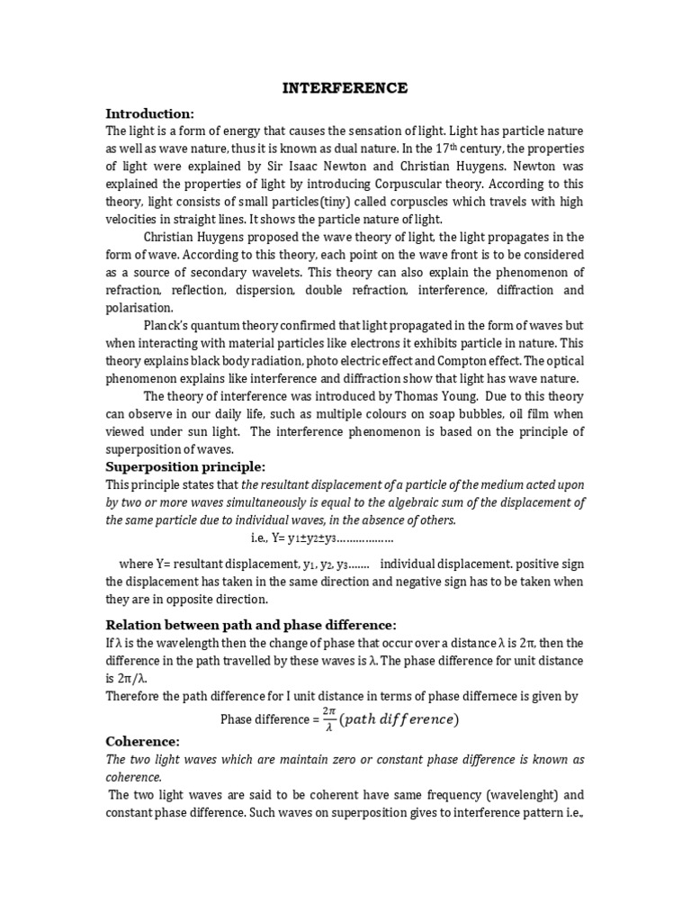 Wave Optics-Inteference & Diffraction | PDF | Diffraction | Coherence ...
