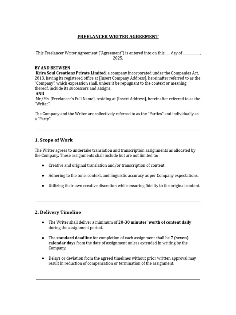Freelancer Writer Contract KriraSoul | PDF | Business Law | Private Law