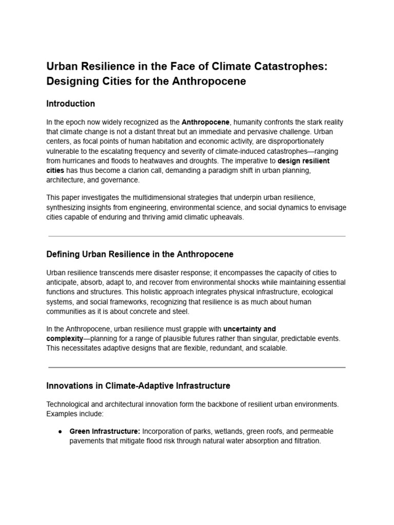 Urban Resilience in The Face of Climate Catastrophes - Designing Cities ...