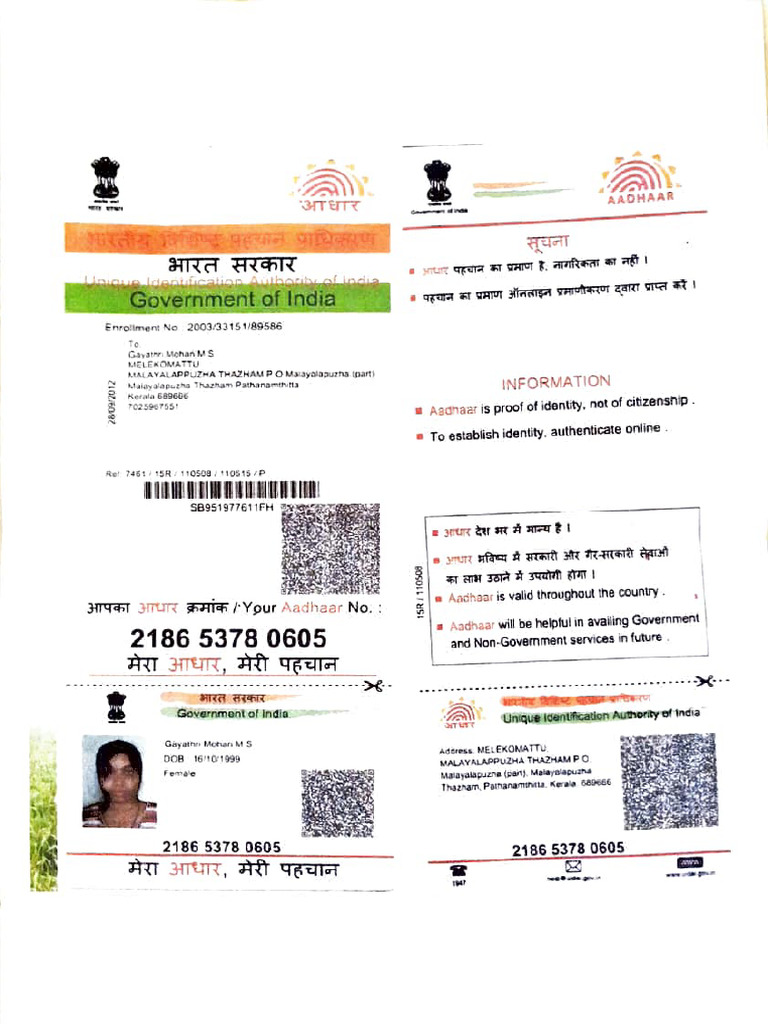 Aadhaar Card Information and Details | PDF
