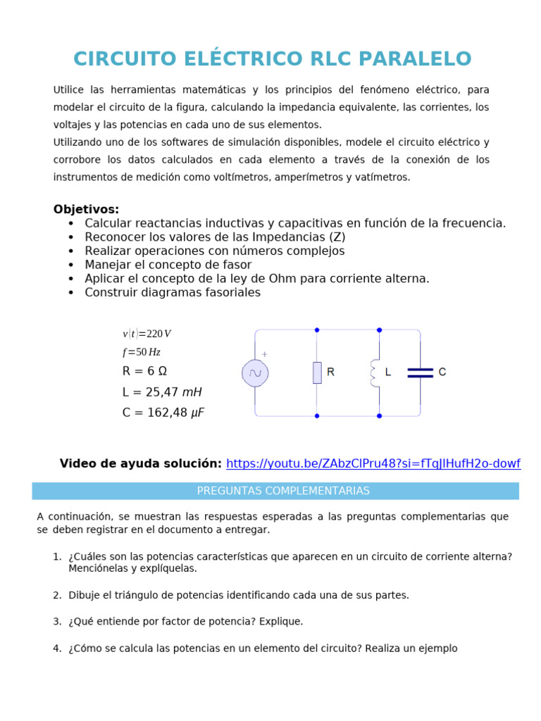 Taller de Circuito RLC Paralelo | PDF | Red eléctrica | Corriente eléctrica