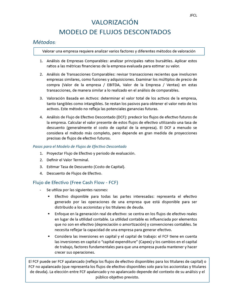 Métodos de Valoración Empresarial DCF | PDF | Flujo de caja descontado ...