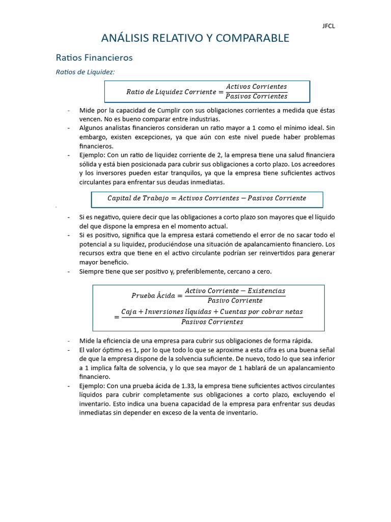 Análisis de Ratios Financieros JFCL | PDF | Compartir (Finanzas ...
