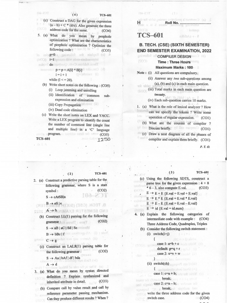 tcs601 Endsem 2022 | PDF