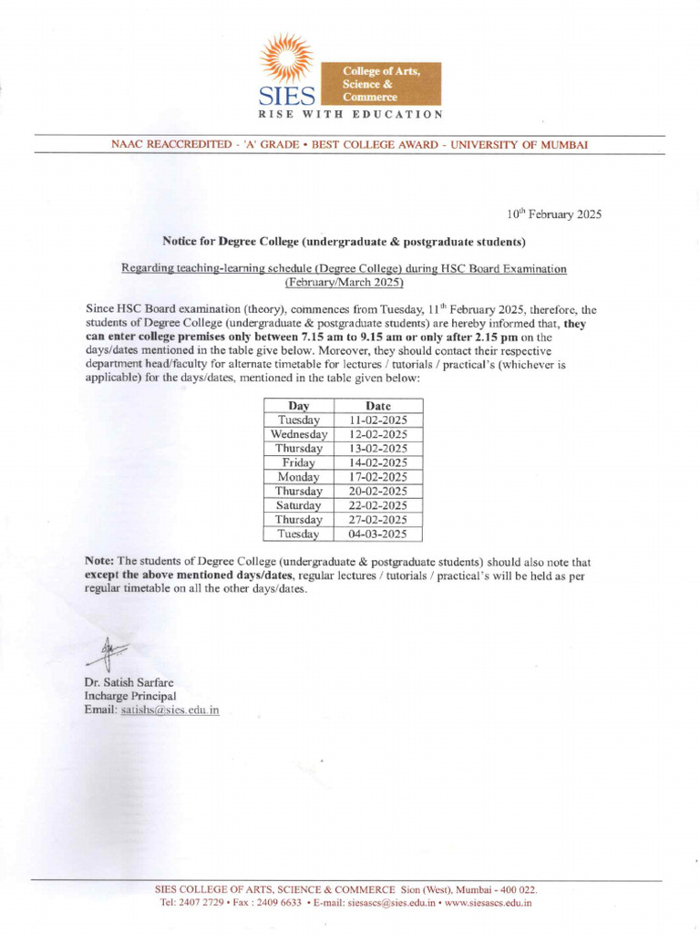 Notice For Degree College Students | PDF