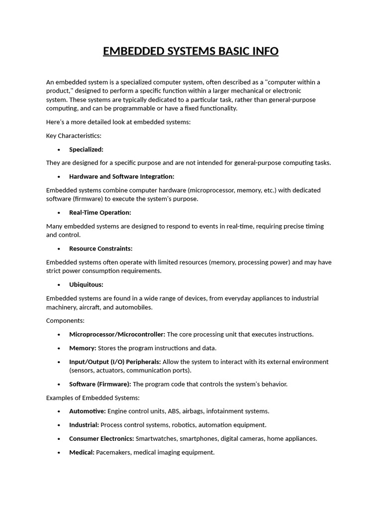 Overview of Embedded Systems | PDF
