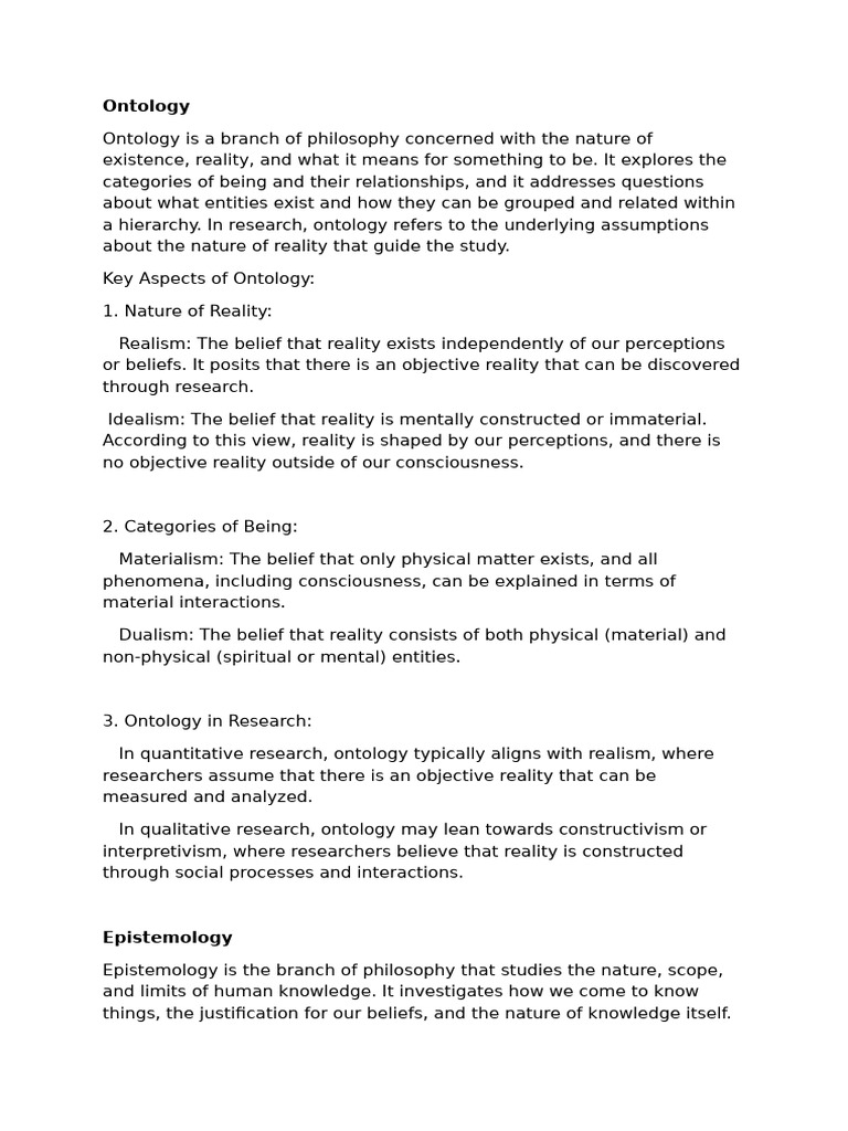 Understanding Ontology and Epistemology | PDF | Reality | Epistemology