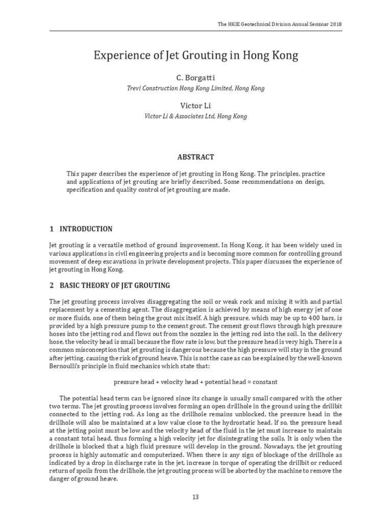 Jet Grouting Techniques in Hong Kong | PDF | Strength Of Materials ...