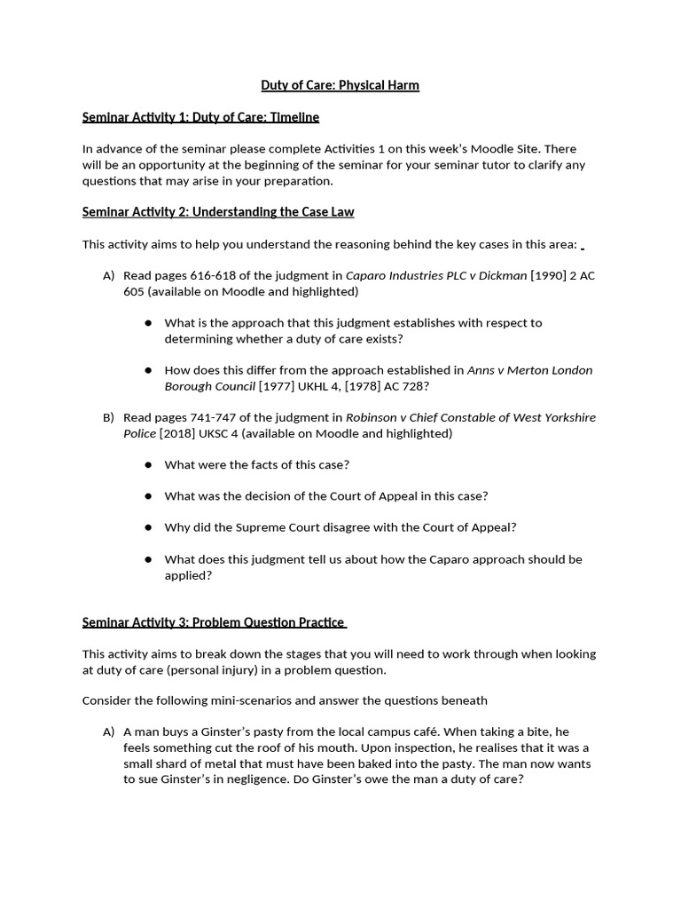 Duty of Care Seminar | PDF | Negligence | Duty Of Care