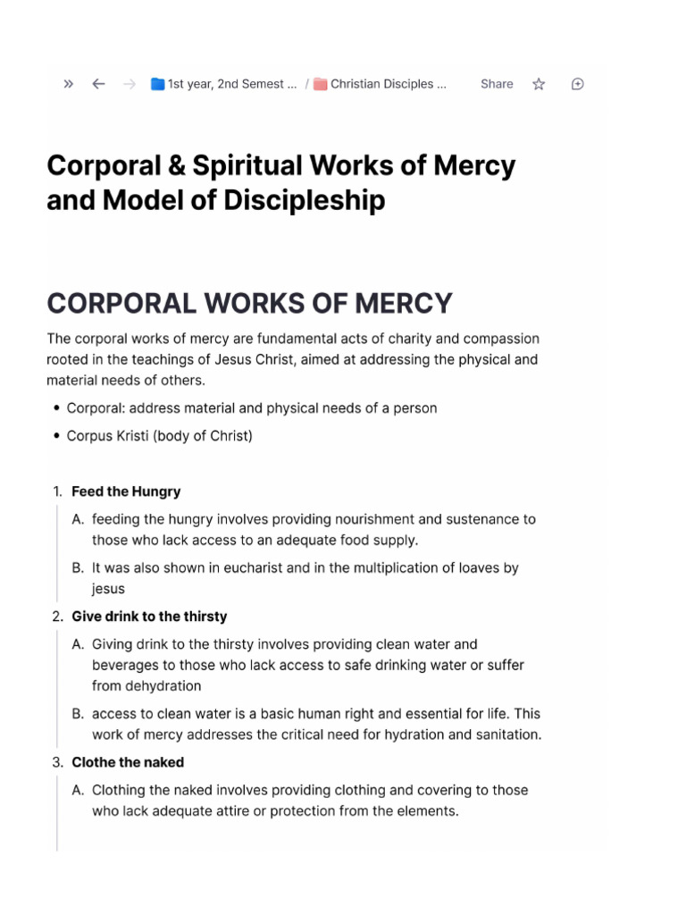 Theology Corporal Spiritual Work of Mercy MOdel of Discipleship | PDF