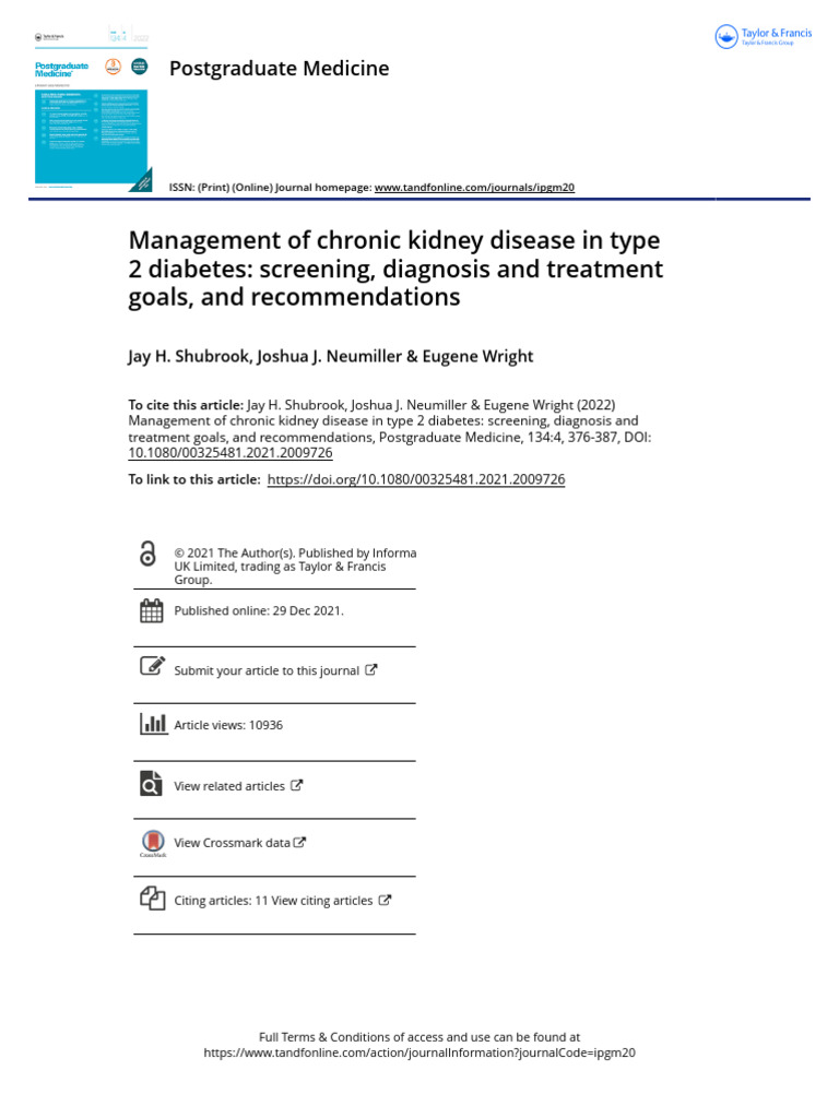 Management of Chronic Kidney Disease in Type 2 Diabetes Screening ...