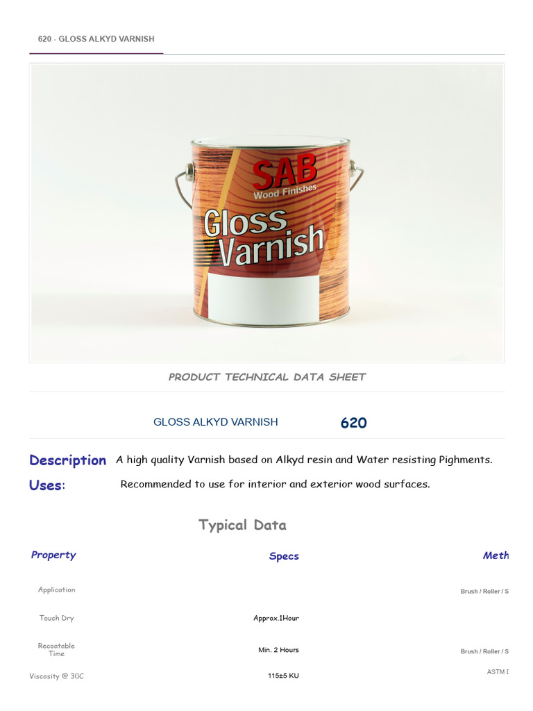 620 - Gloss Alkyd Varnish - Sab Paints | PDF