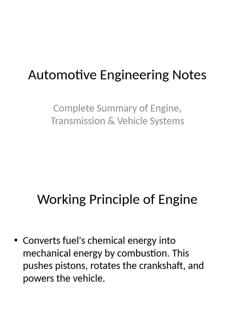 Comprehensive Automotive Engineering Notes | PDF | Internal Combustion ...