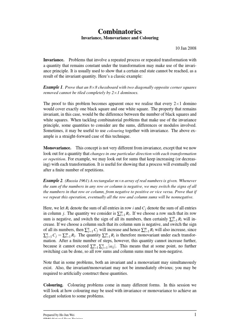 Invariance and Monovariance in Combinatorics | PDF | Integer ...