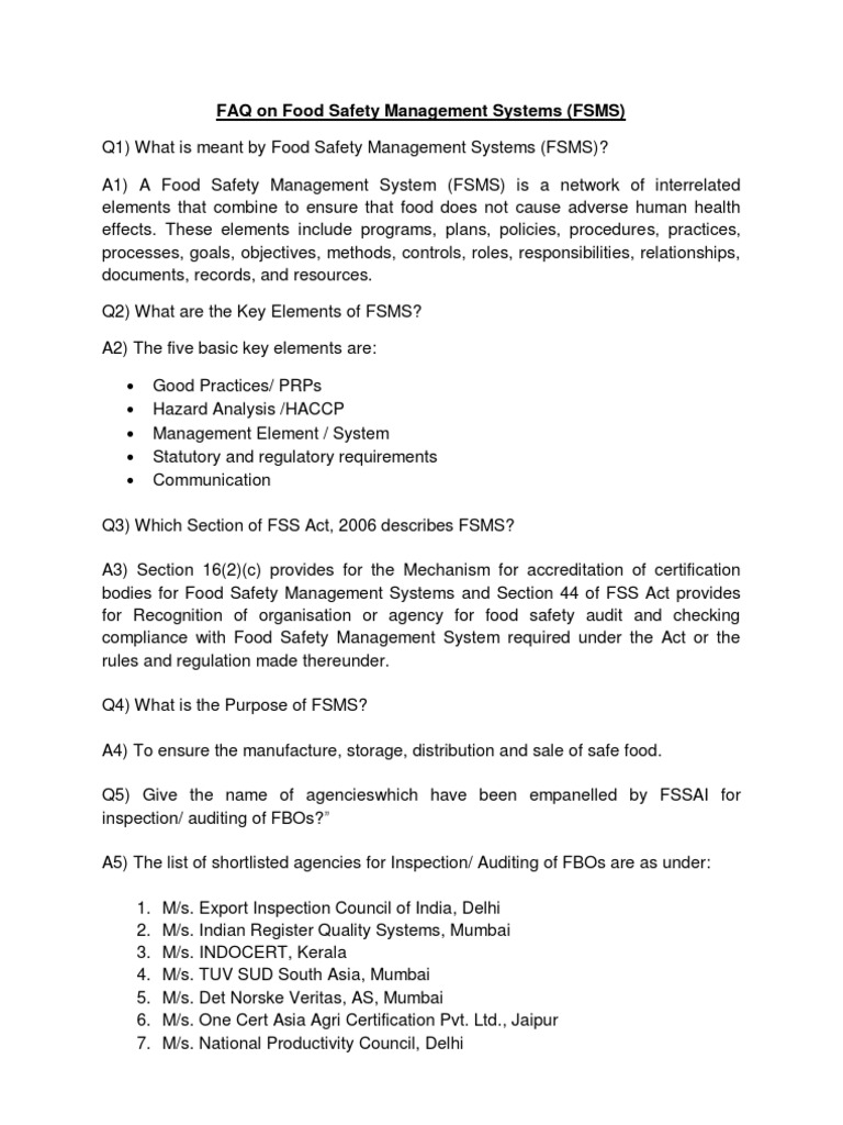 Food Safety StandardsFAQ PDF Food Safety Audit