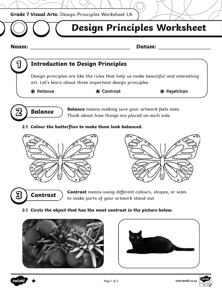 Grade 7 Design Principles Worksheet | PDF | Pattern | Butterfly