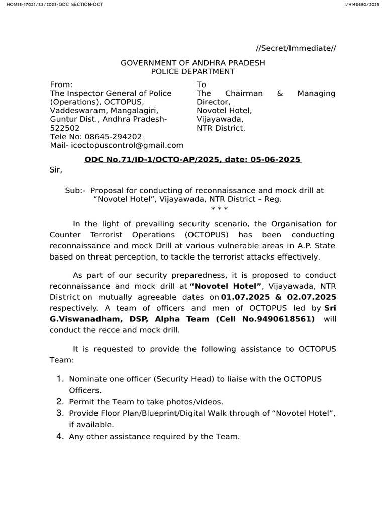 Mock Drill Proposal for Novotel Hotel | PDF | Criminal Justice | Crime ...