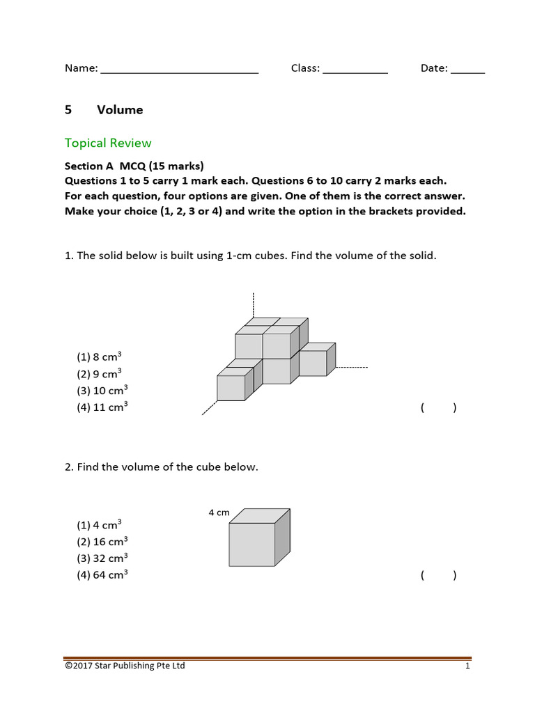 Volume Calculation Practice Questions | PDF | Litre | Volume