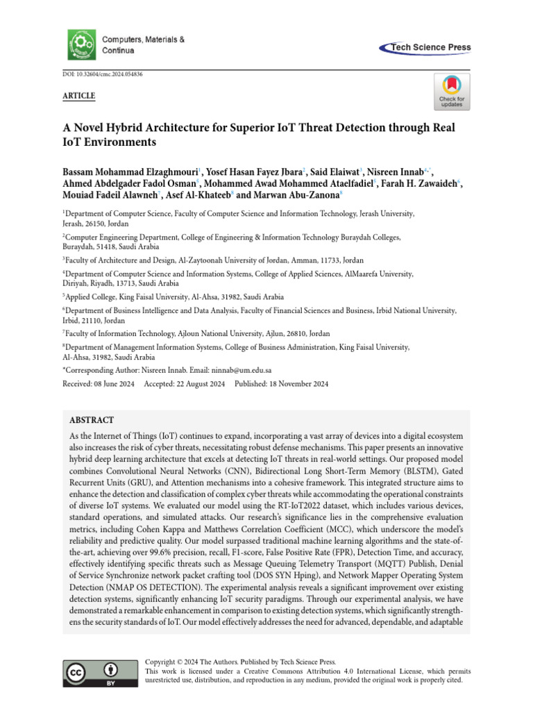 A Novel Hybrid Architecture For Superior IoT Threat Detection Through ...