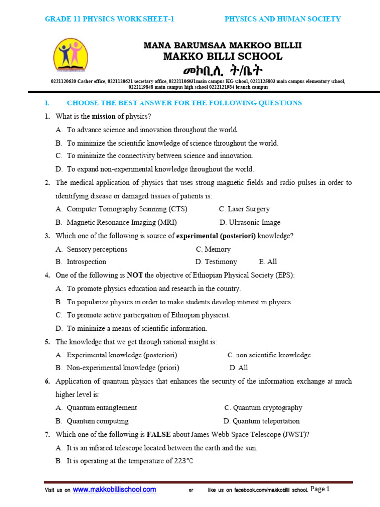 Grade 11 Physics and Society Worksheet | PDF | Physics | Knowledge