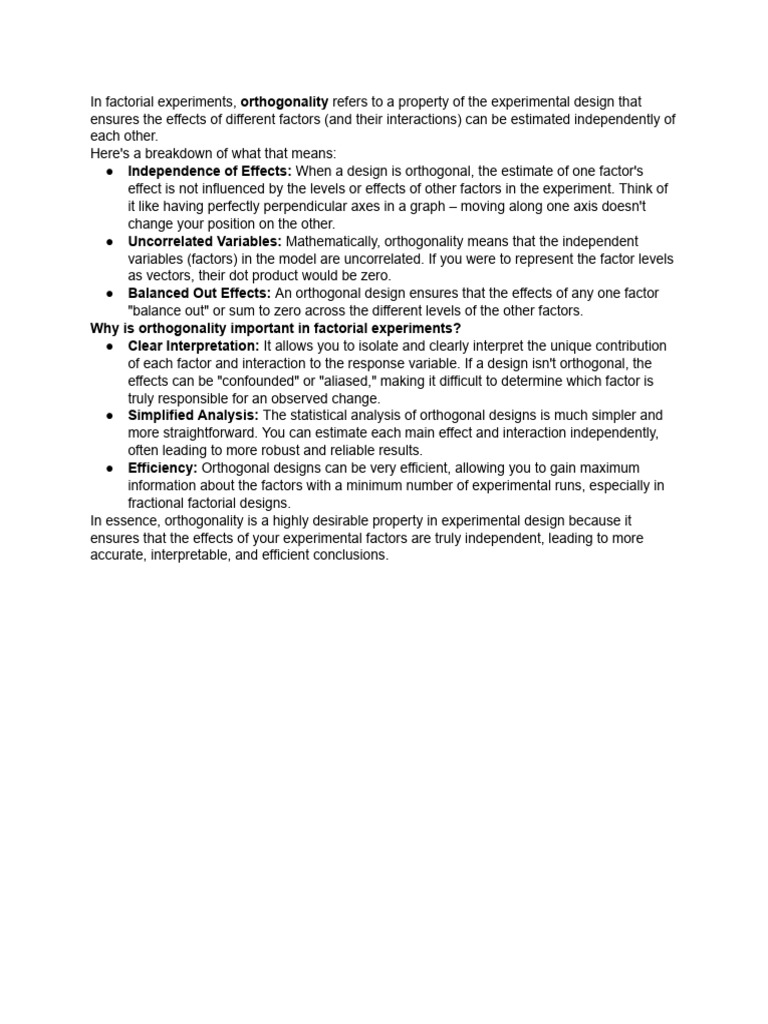 Importance of Orthogonality in Factorial Design | PDF