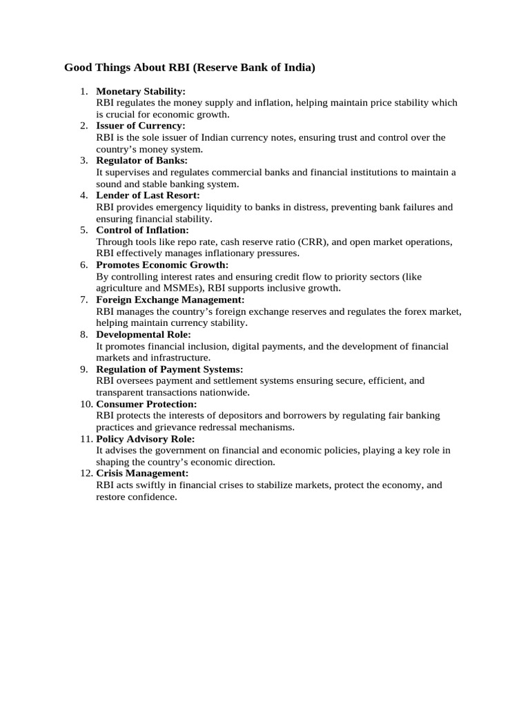 Good Things About RBI | PDF