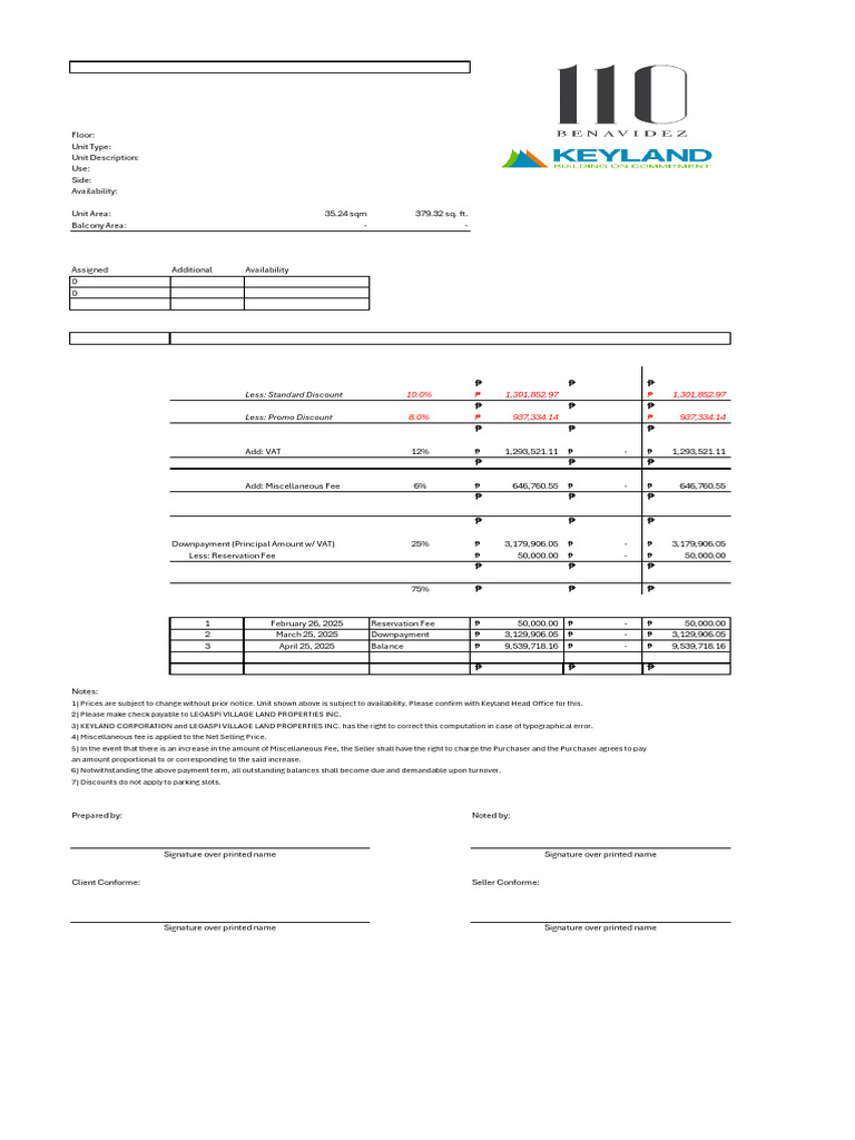 Penthouse Studio Reservation Details | PDF | Down Payment | Fee