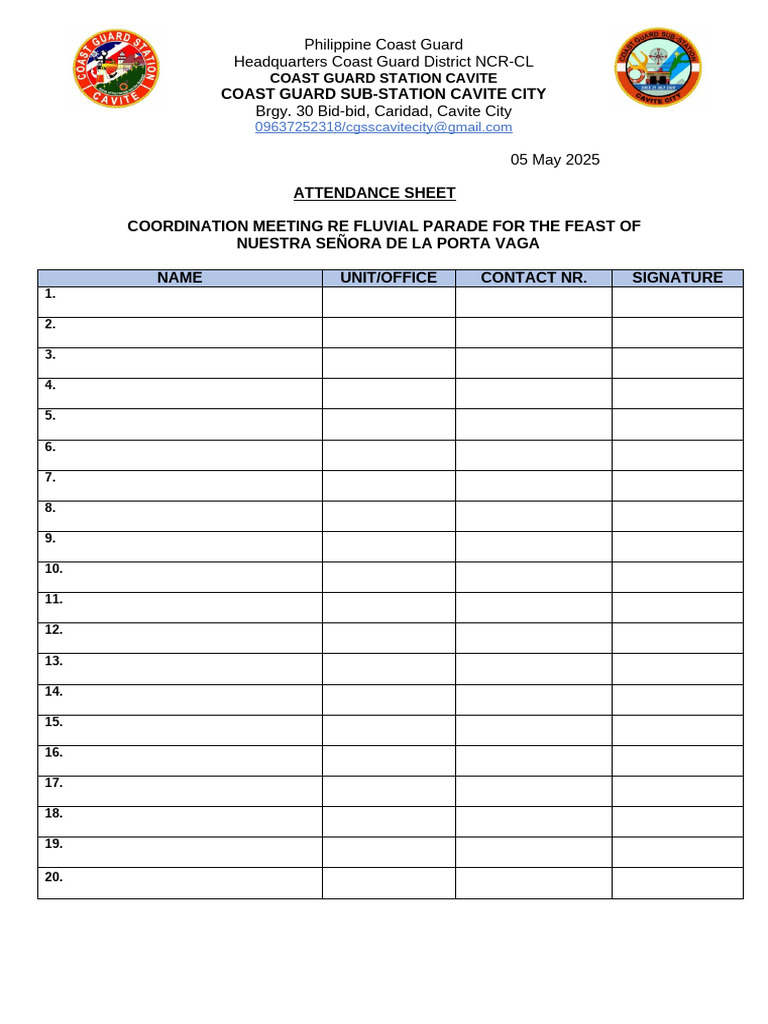 Fluvial Parade Meeting Attendance Sheet | PDF