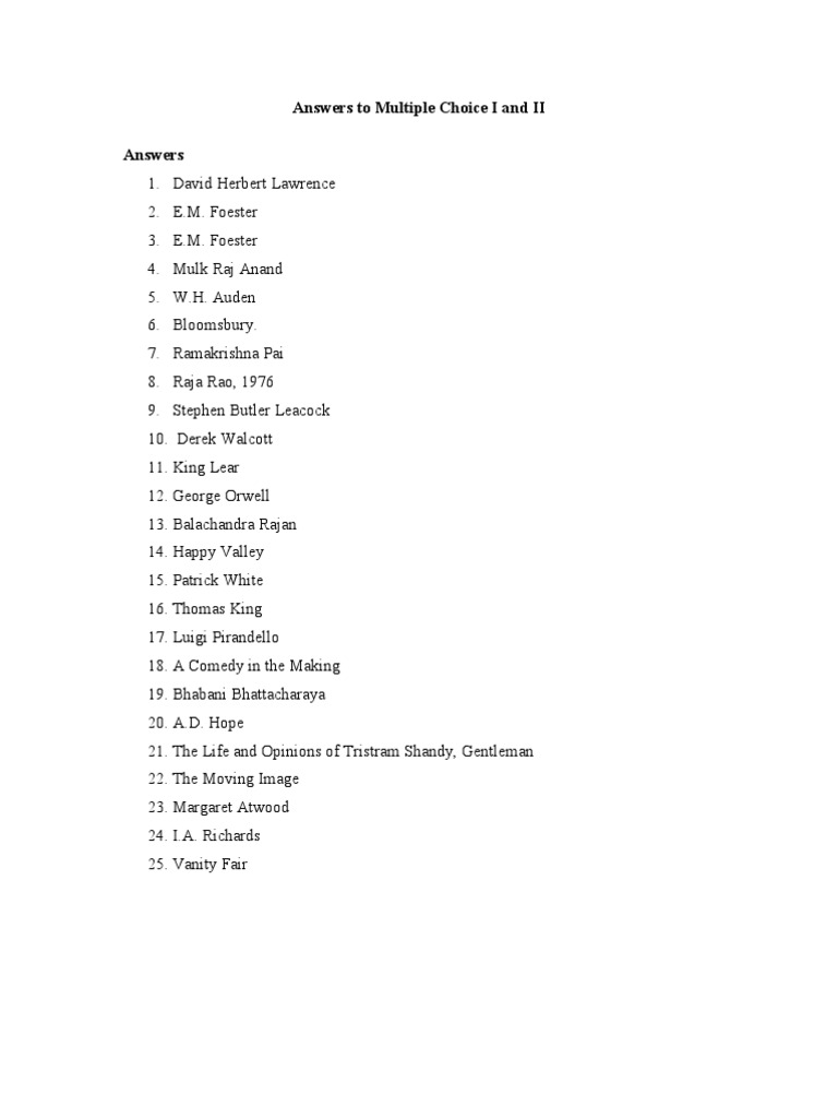 Multiple Choice Answers: Literature & Theory | PDF | Travel | Young Adult