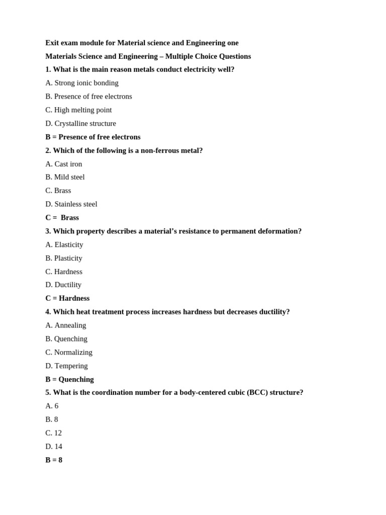 Material Science Exam Questions | PDF | Hardness | Metals