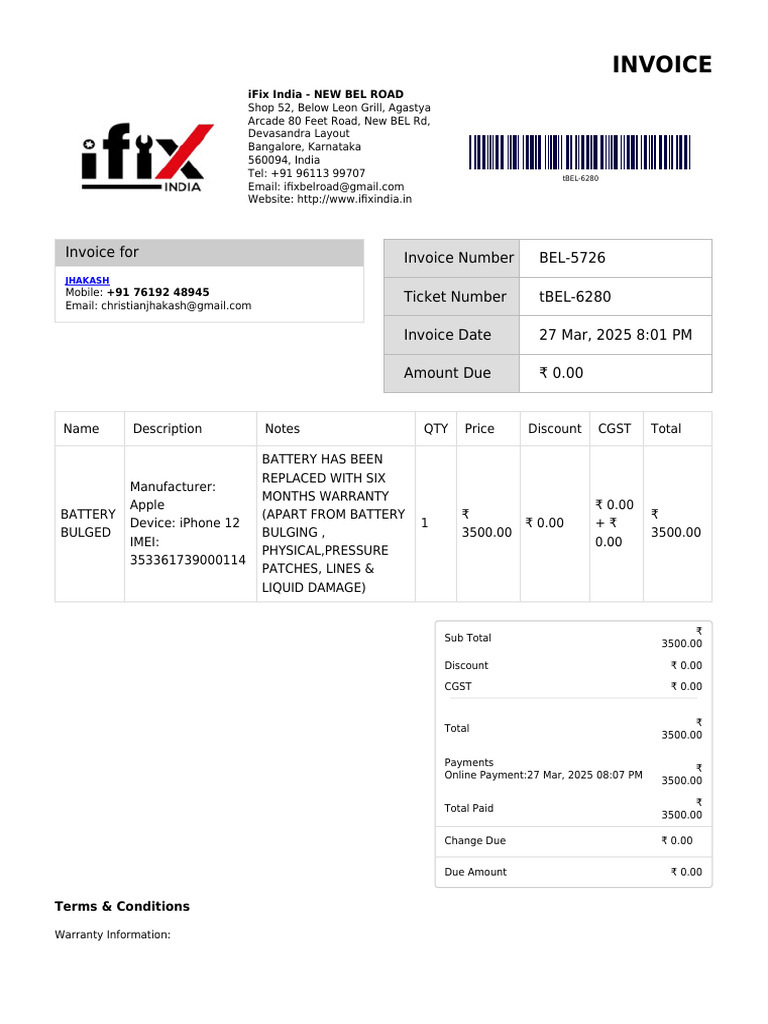 InvoiceBEL-5726 1743086247 | PDF | Apple Inc. | I Phone