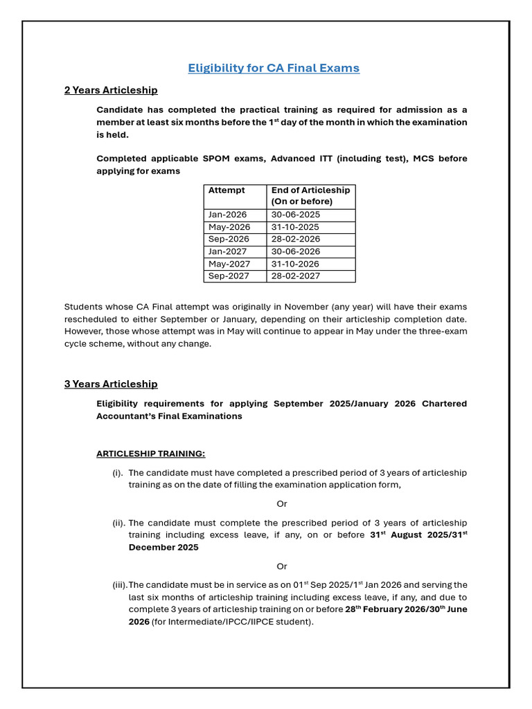 CA Final Exam Eligibility Criteria 2026 | PDF | Educational Stages ...