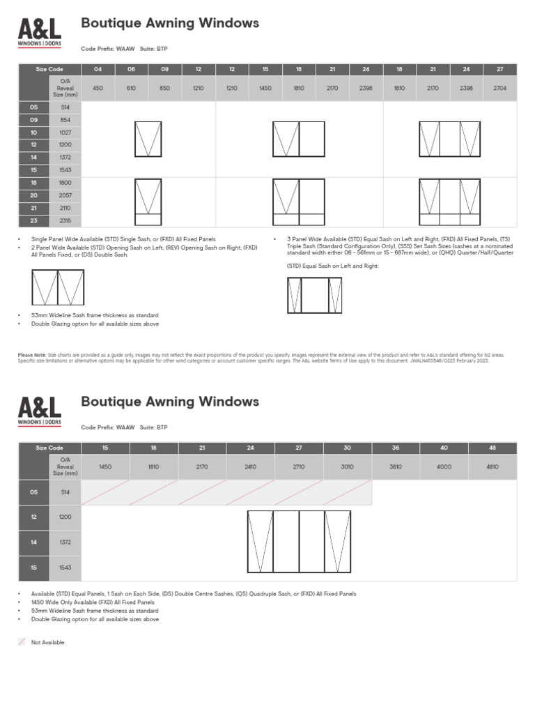 A&L Boutique Awning Window Sizes | PDF | Window | Architectural Design