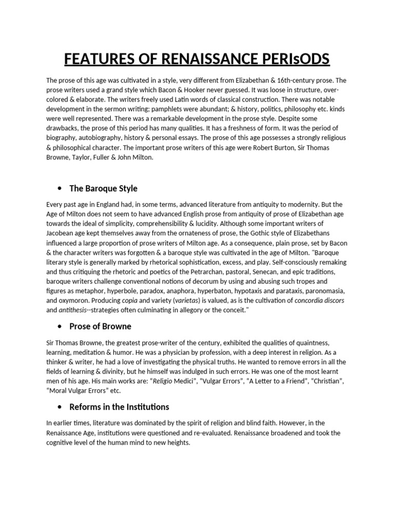 Renaissance Prose: Styles and Influences | PDF | Romanticism | Reason
