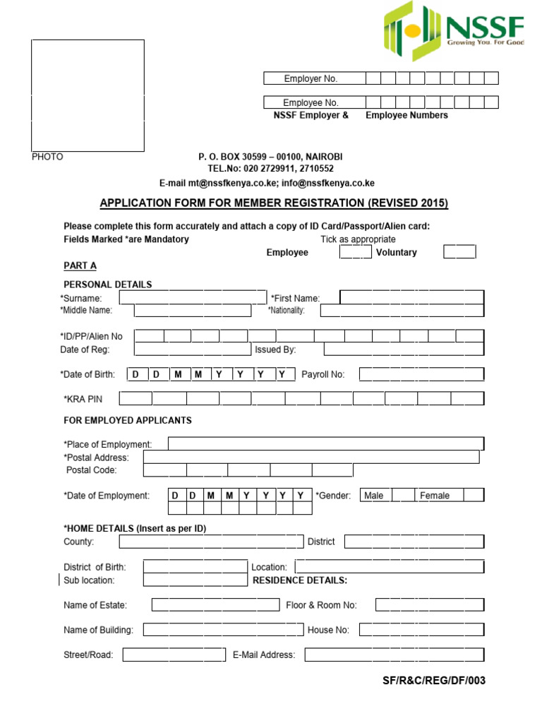 NSSF Member Registration Application Form | PDF | Birth Certificate ...