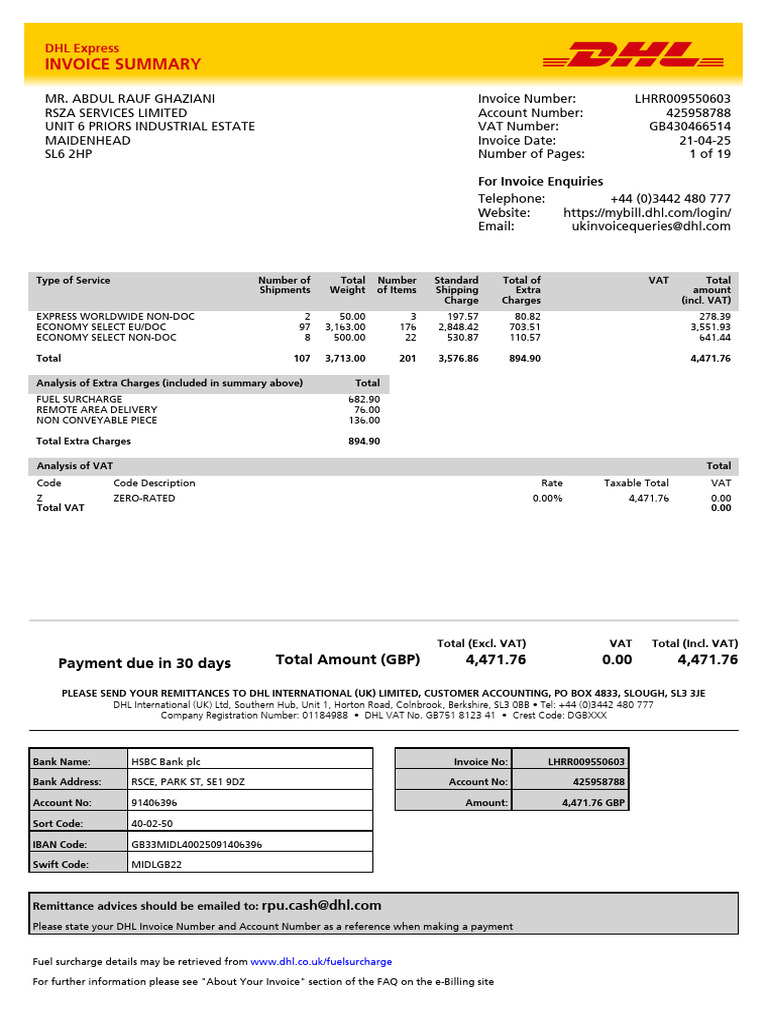 LHR R 009550603 | PDF | Value Added Tax | Invoice
