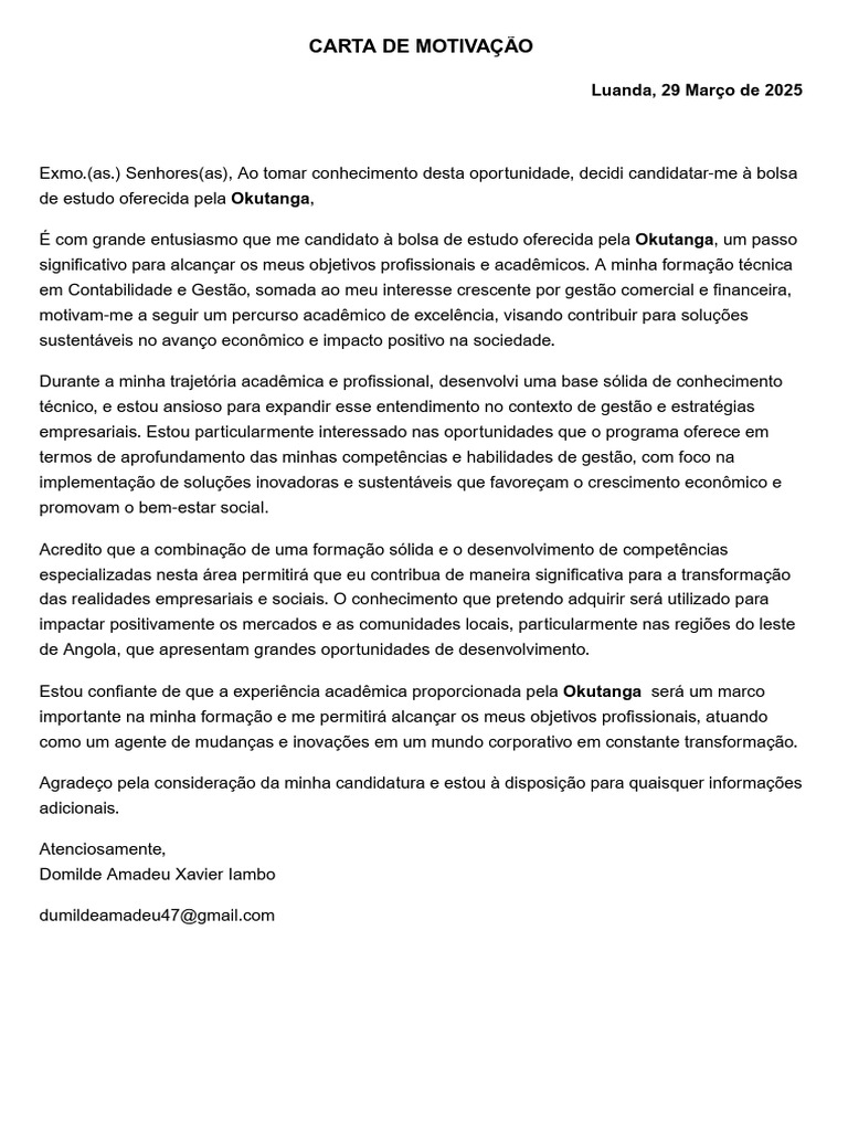 Carta de Motivação | PDF