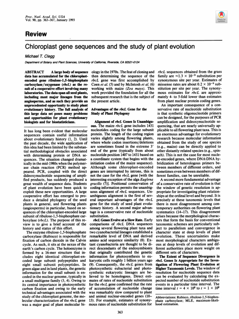 Clegg Chloroplast Gene Sequences and The Study of Plant Evolution | PDF ...