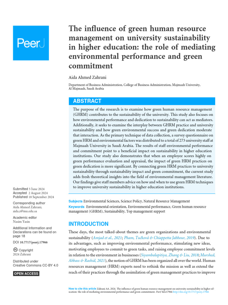 The Influence of Green Human Resource Management On University ...