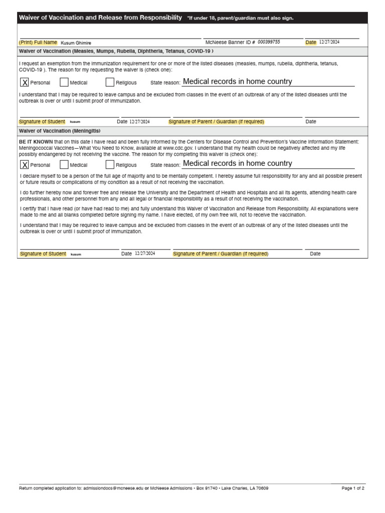INT Immunization Waivers | PDF | Vaccination | Vaccines
