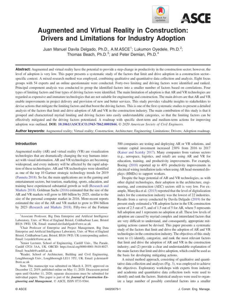 AR and VR Adoption in Construction: Insights | PDF | Augmented Reality ...