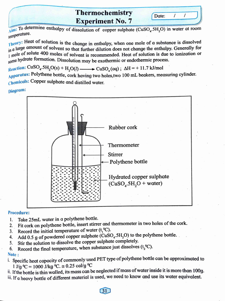 Chemistry Practical Expt No. 7, 8 & 9 | PDF | Thermodynamics | Metrology