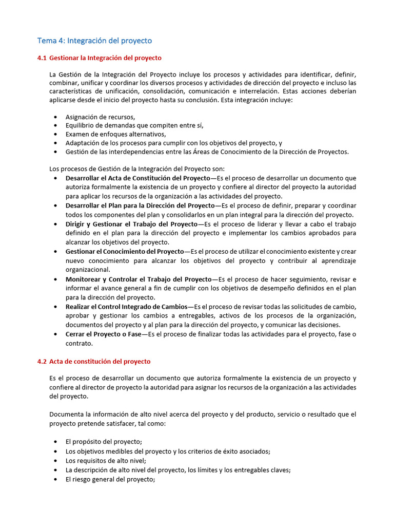 Gestión de la Integración del Proyecto | PDF | Conocimiento ...