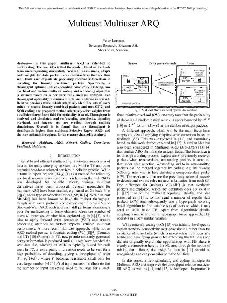 Multicast Multiuser ARQ Optimization | PDF | Multicast | Transmission ...