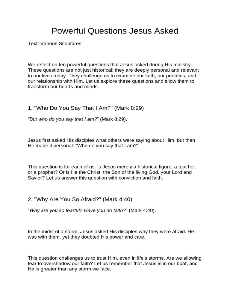Powerful Questions Jesus Asked | PDF | Jesus | Gospel Of Mark